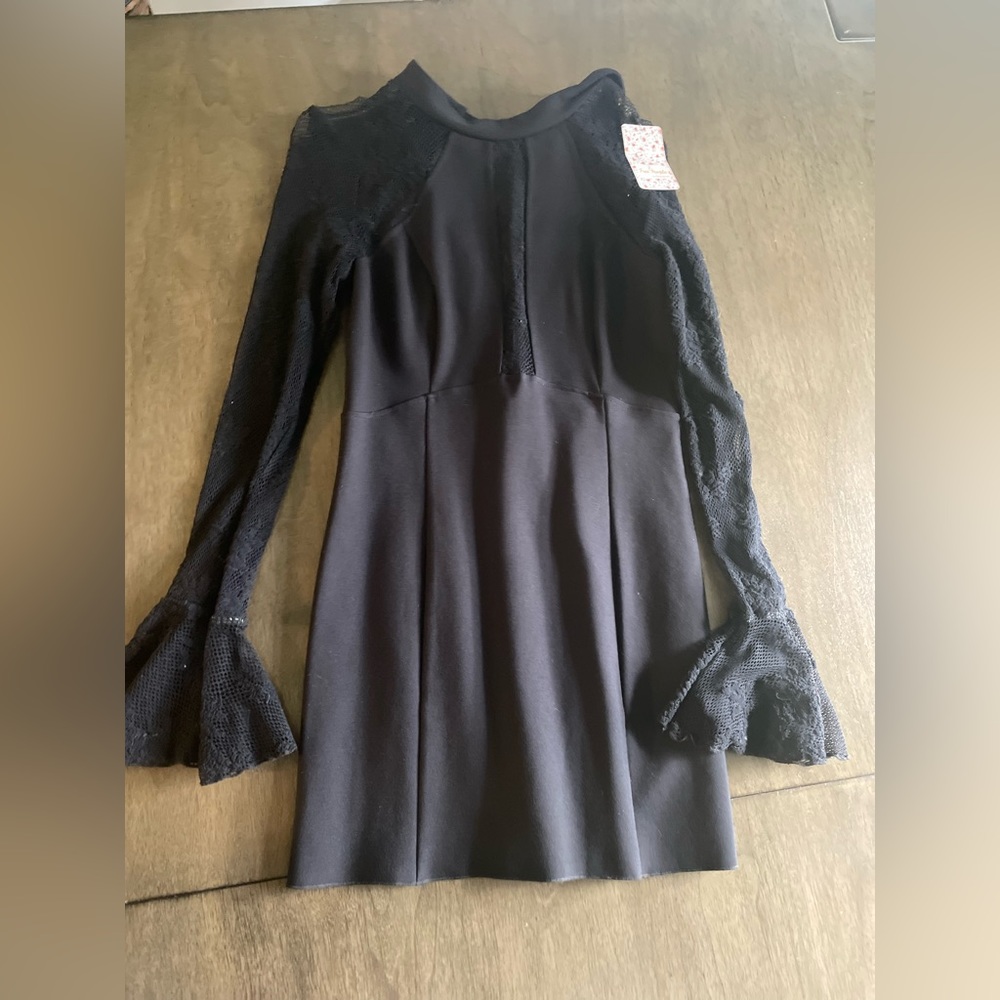 Free people black dress, lace sleeves